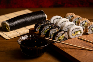 A plate of japanese sushi